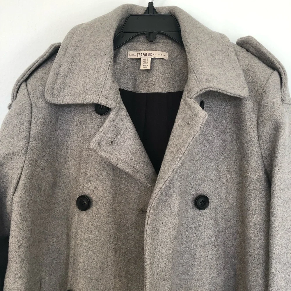 Zara Trafaluc Outerwear Gray Pea Coat - Picture 3 of 7